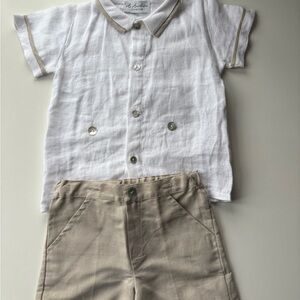 White and Tan Linen Set by A. Anichini